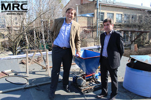  I. Barsukov (AETC, USA), and   S. Saenko (KIPT) viewed installed units of technology line,manufactured by MRC under the project "Recycling Spent Batteries for Electric Drive Vehicles",   April 17, 2013 