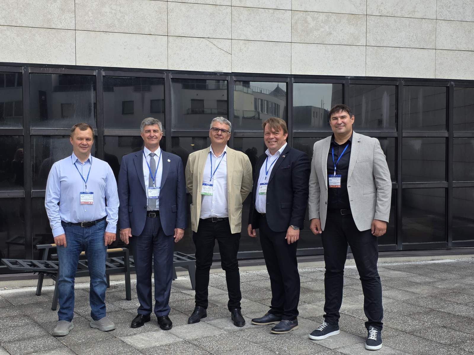 Ukrainian scientists at the 2025 IEEE NAP International Conference in Brtaislava:From left to right: President of Kyiv School of Economics Dr. Tymofiy Mylovanov (KSE, Ukraine), Prof. Yury Gogotsi (Drexel University, USA), Dr. Oleksiy Gogotsi (director of Carbon-Ukraine/Y-Carbon LLC and NANOCARBONTECH Poland), Prof. Maksym Pogorielov (Sumy State University and Latvias University) and Dr. Kostyantyn Kyrychenko (Vice-Rector in KSE, Ukraine)