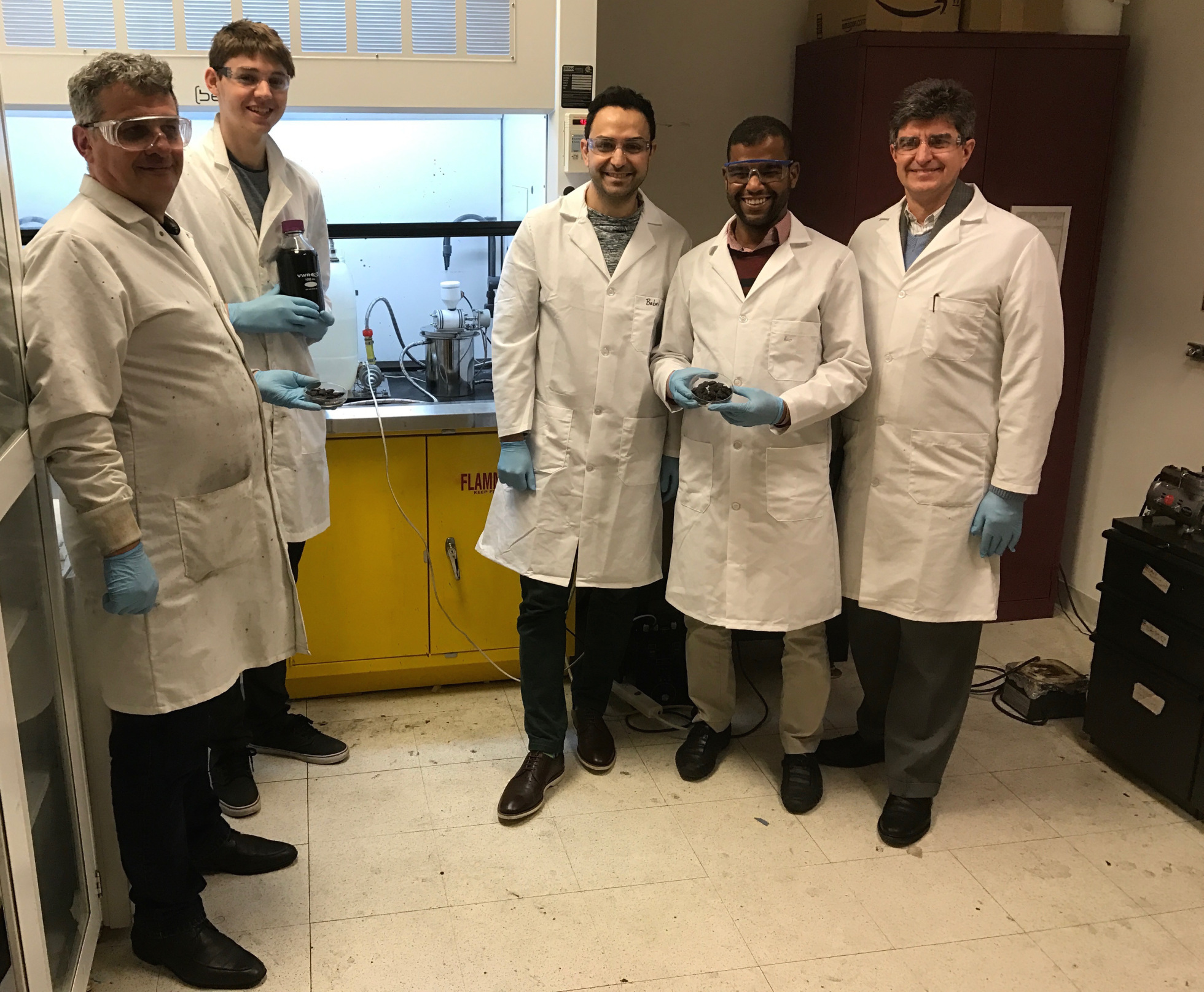 Researchers from the A.J. Drexel Nanomaterials Institute have been studying MXene for nearly half a decade. (L-R): Olekisy Gogotsi (Director of Materials Research Center, Ukraine), Gabriel Scull, Babak Anasori, Mohamed Alhabeb, Yury Gogotsi.