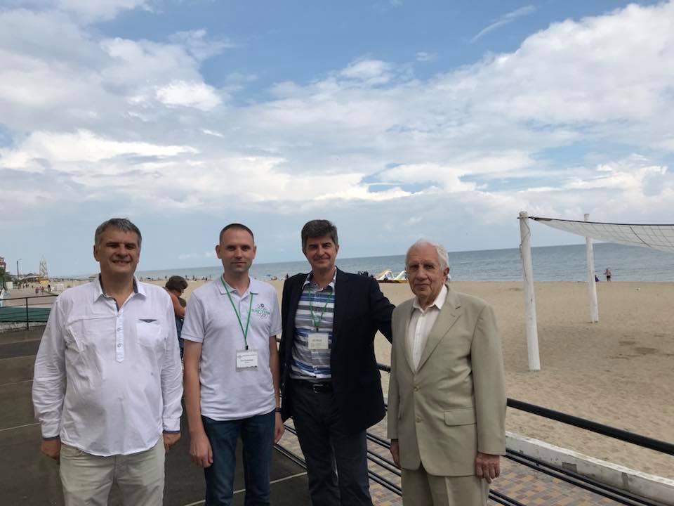 Oleksiy Gogotsi, conference secretary Yury Shabelnyk, professor Yury Gogotsi, professor George Gogotsi, NAP 2018 conference, Zatoka, Ukraine