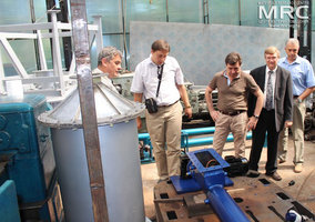   At the photo from left to right: O.Gogotsi, MRC Director, Igor Barsukov (American Energy Technologies Company, USA), project manager S.Saenko (KIPT), project technical monitor Dave Carter (Argonne National Laboratory, USA), project manager M.Gubinskyi (NMetAU), at MRC work premises, August 2013 