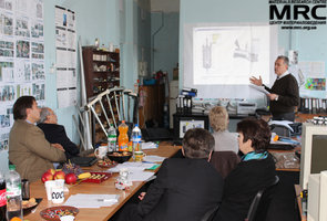  Working meeting at MRC office, from left to right: American partners I. Barsukov (AETC) and Upendra S. Rohatgi(Brookhaven National Laboratory),  M.Gubinskiy(NMetAU), N.Dudko, I.Tomashevskaya (STCU), S.Saenko (KIPT)  